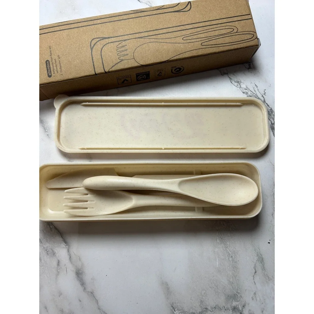 Coca-Cola Eco-Friendly Wheat Straw Travel Utensil Set Cream Red Logo New in Box